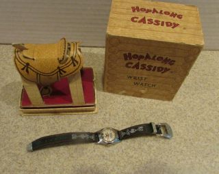 Vintage Hopalong Cassidy Wrist Watch - Box - Saddle Display
