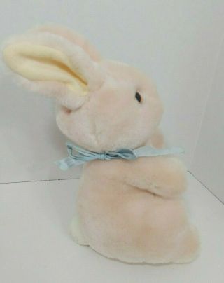 Hallmark Plush Pink Bunny Rabbit Wind Up Musical Music Blue Bow 1989 Vintage