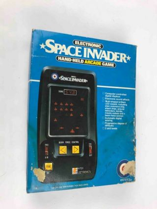 Vintage Space Invader Electronic Hand Held Arcade Game Entex Electronics W/ Box