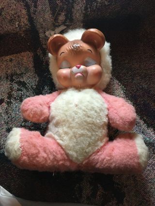 Vintage Knickerbocker ? Rushton ? Pouting Rubber Face Sad Bear Plush Pink