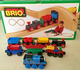 Vintage Brio Wooden Train Railway Set 33125 Complete Box Thomas 8 Trains