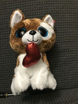 Ty Beanie Boos Smootches Dog With Red Heart Medium Size 9 Inches 2018