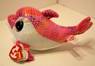 Sparkles Ty Beanie Boo 6 " Pink Dolphin Plush Stuffed Animal Glitter Eyes
