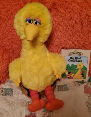Vintage Sesame Street Ideal 1986 Big Bird Cassette Talking Plush - W/ Nest & Book