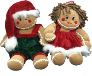 Gingerbread Man Boy & Girl Pair Large Dan Dee Plush Stuffed Christmas Dolls Toys