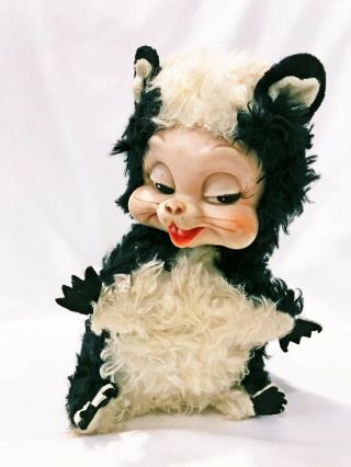 Stinky Skunk Vintage Rushton Plush Toy Rubber Face