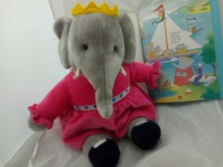 Vintage Gund Babar Queen Celeste Elephant Plush Pink Dress 16 " 1989 Plus Books