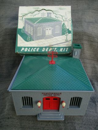 Vintage 1950s Plasticville,  U.  S.  A.  Police Dept Station Model Kit Complete W Box