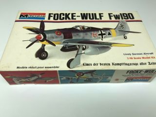 Vintage 1/48 Monogram Focke - Wulf Fw190 Model Kit 6804 Early 70 