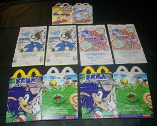 Mcdonalds Sega Sonic The Hedgehog 3 Happy Meal Boxes & 4 Bags 1993 2003 2004 