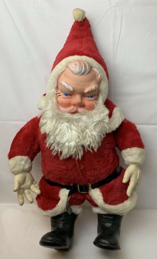 Vintage 1950s My Toy Santa Claus Rubber Face Stuffed Plush 24 " Doll Blue Eyes