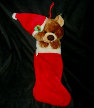 24 " Vintage Smithy Christmas Brown Teddy Bear Stocking Stuffed Animal Plush Red