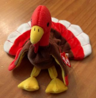 Vintage Ty Beanie Baby Gobbles The Turkey Bean Bag Toy - Retired 1996