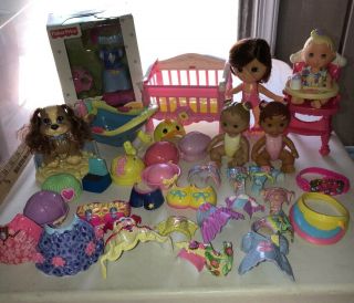 Fisher Price Snap N Style Dolls,  Clothes,  Dog,  Shoes - 4 Dolls And 40,  Accessories