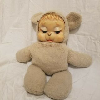 Vintage Rushton Rubber Face Plush Doll Bear Crying Sad Crybaby