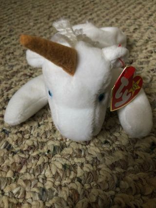 Ty Beanie Baby Rare Mystic The Unicorn Brown Horn And Tag Errors (p.  V.  C) Mwmt