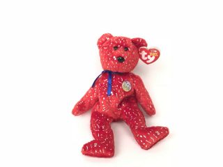 Ty Beanie Babies Decade Bear Red W/ Sparkles Baby 10 Year Anniversary 2003