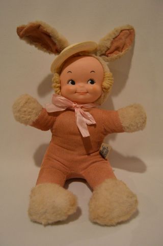 Vintage Knickerbocker Rubber Face Stuffed Plush Bunny Rabbit