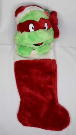 Vintage 1990 Teenage Mutant Ninja Turtle Raphael Christmas Stocking Plush Tmnt