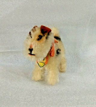 Vintage Mohair Steiff Foxy Terrier Dog Tag And Bell