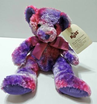 Russ Bear Plush Sample Prototype Pink Purple Tie Dye 10 " Rare Soft Toy Tags