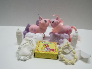 Vintage My Little Pony Newborn Twins Baby Sniffles And Snookums,  Accessories