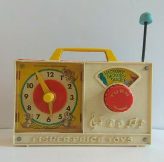 1971 Vintage Fisher - Price Toys Music Box,  Radio Clock Screen Hickory Dickory