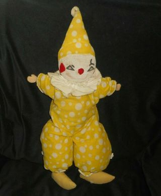 20 " Vintage Stuart Yellow Polka Dot Clown Doll Stuffed Animal Plush Toy Antique
