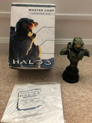 Halo Gentle Giant Mini Bust Green Master Chief W/ Box & Certificate Of Auth.