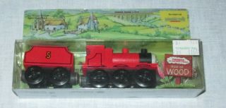 Thomas Wooden Railway " James With Flat Magnets,  Stapled Bottom,  1992 1st Year "