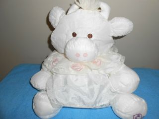 Vtg 1986 Fisher - Price Puffalump White Cow With White Dress Trimmed In Roses