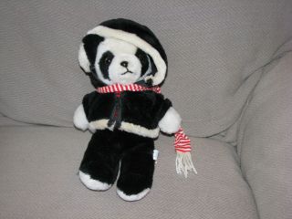 12 " Vintage Interpur Black White Panda Teddy Bear Stuffed Animal Plush Toy Doll