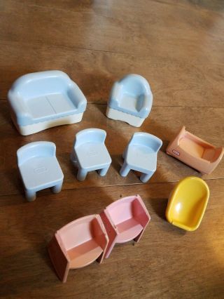 Vintage Little Tikes Dollhouse Furniture Chairs,  Couch,  Baby Carrier,  High Chair