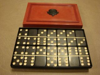 Vintage Crisloid Top Grade Black Dominoes Double Six Game With Red/black Box