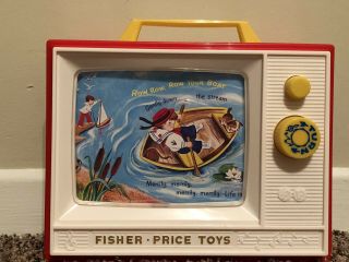 Vintage 1966 Fisher Price Toys Giant Screen Music Box Tv Two Tunes Tv