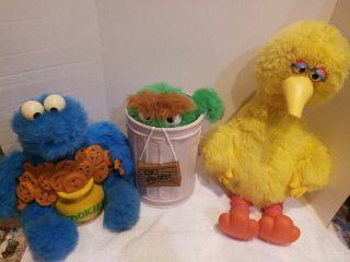 Vintage Ideal Sesame Street Talking Plush Set - Big Bird/oscar/cookie Monster