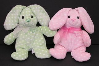 2 Walmart Bunny Rabbit My First Easter Pink Green Polka Dot Plush Lovey Stuffed