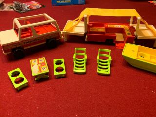 Vintage Fisher Price Little People Pop Up Camper Set.  With Truck And Boat