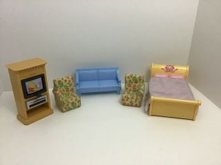 Fisher Price Loving Family Doll House Furniture Bed Tv Sofa Chairs
