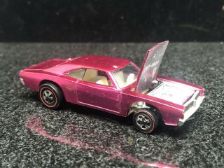 Hot Wheels 1968 Custom Dodge Charger Redline Toy Car - Metallic Red Purple RARE 2