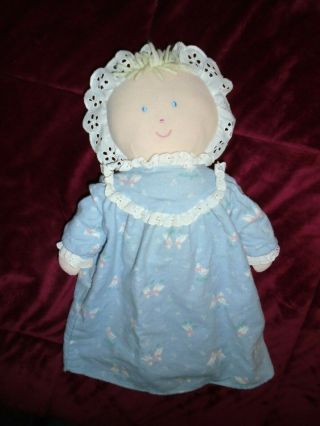 Vintage Eden Cloth Doll With Blue Duck Print Flannel Nightgown Removable Haiti