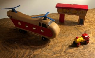 Rare Vintage Brio Train Wooden Airplane And Control Tower