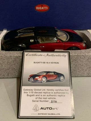 Autoart 1/18 - 70906 Bugatti Eb 16.  4 Veyron (production Car) Black / Red