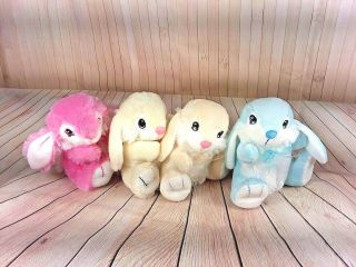 Plush Bunny Rabbits Set Of 4 Dan Dee Blue Pink Cream 7 " Ed 28