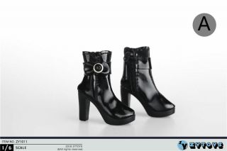 1/6 Black Ankle Boots Shoes Hollow For Custom 12  Female Figure Accessory