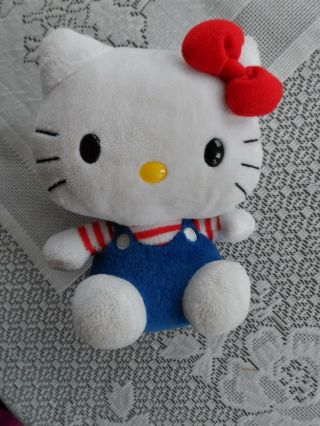 2009 Sanrio Ty Hello Kitty Beanie Babies Plush Stuffed Animal Toy Blue Overalls