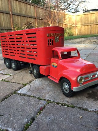 Vintage 1956 Tonka Livestock Semi Truck And Trailer