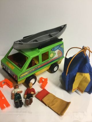 Vintage Fisher Price Adventure People 318 Daredevil Van,  Tent,  Canoe,  Skis,