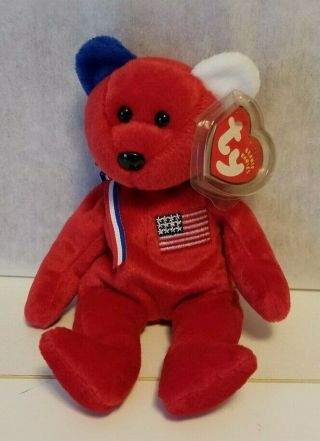 Ty Beanie Babies America The Patriotic Bear Red 2002 Am.  Red Cross Mwmt