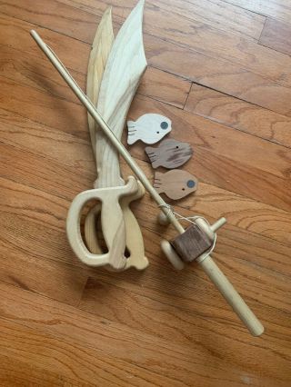 Waldorf Ispired Handmade Wooden Pirate Sword And Magnetic Fishing Rode